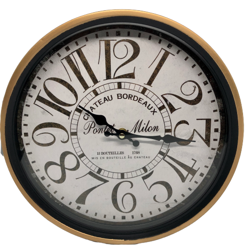 French Pontet Milon Ribbed Gold Metal Black Wall Clock 30cm LOVETHAT