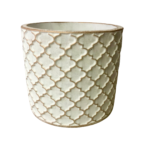 White with Gold Imperial Pattern Round Cement Planter Pot Indoor Outdoor Dia14cm x H12cm