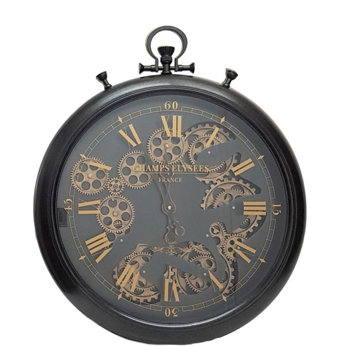 Black French Chronograph Round Exposed Gear Movement Wall Clock 52cm ...