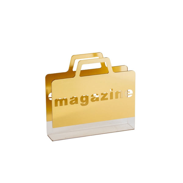 Magazine Newspaper Holder Rack With Handle Acrylic & Gold