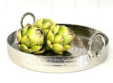 Polished Silver Grazing-Cake-Cheese Serving Tray with Handles - Dia34cm