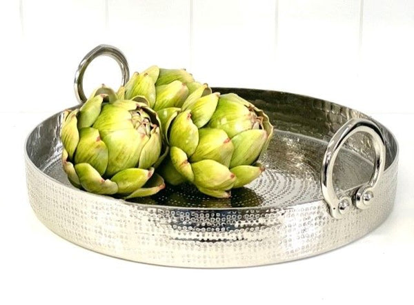 Polished Silver Grazing-Cake-Cheese Serving Tray with Handles - Dia34cm