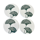Drink Coasters Set of 4 - Dark Green Twin Ginkgoes Leaf Design