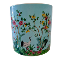 Medium Ceramic Planter Pot Modern Chinoiserie Birds & Garden Design 14cm