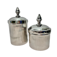 Round Polished Silver Acorn Tip Ribbed Canister Jars - 2 Sizes Available