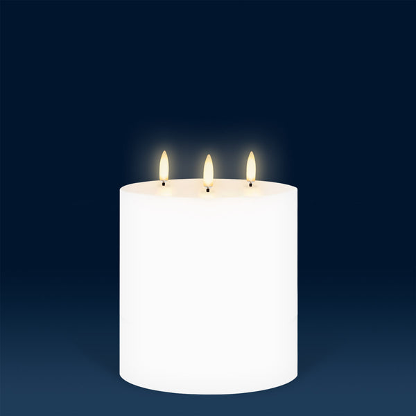 Uyuni Life-Like Flameless Wax Candles Triple Wick Pillar Collection Ivory & White