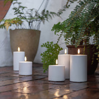 Uyuni Life-Like Flameless Wax OUTDOOR Candle Single Wick Pillar White Collection