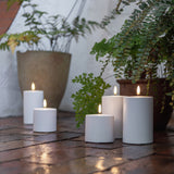 Uyuni Life-Like Flameless Wax OUTDOOR Candle Single Wick Pillar White Collection