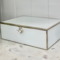 White Glass Jewellery Box With Silver Diamante Bumble Bee Crystal Jewel