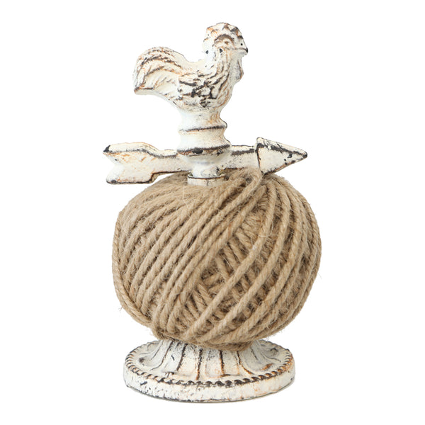 Antique Rustic Cast-Iron French Country Rooster With a Ball of String Figurine Statue