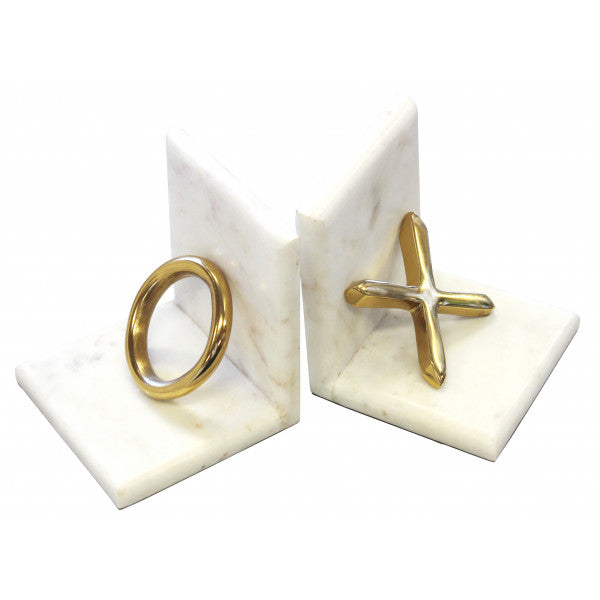 Marble Brushed Gold Noughts & Crosses Bookends Home Décor