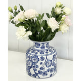 Blue & White Floral Design Ceramic Vase 20cm