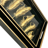 Gold Feathered Pattern Rectangle Serving Trays, Individual or Set of 3