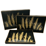 Gold Feathered Pattern Rectangle Serving Trays, Individual or Set of 3