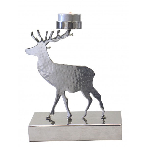 Contemporary Polished Silver Reindeer Single Tea-Light Holder