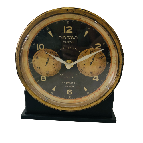 Table Mantel Old Town - Bailey St London Vintage Metal Black & Gold Glass Face Clock