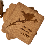 Bamboo Drink Coasters Set of 4 - All Things Grow with LOVE & Home Sweet Home