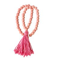 Pink Macramé Wooden Bead Decorative Garland String of Beads With Tassel