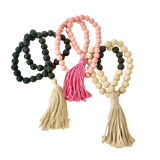 Natural Macramé Wooden Bead Decorative Garland String of Beads With Tassel