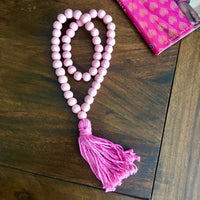 Pink Macramé Wooden Bead Decorative Garland String of Beads With Tassel