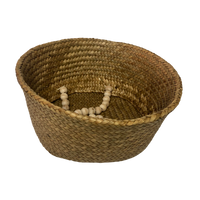 Natural Straw Belly Basket with Wooden Beaded Handles