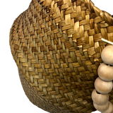 Natural Straw Belly Basket with Wooden Beaded Handles