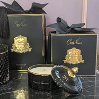Black Crystal Trinket with Gold Tip Lid Candle Filled French Morning Tea - 50 Hours Burn Time