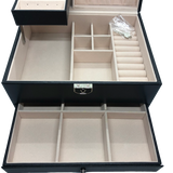 Lockable Ivory or Black Jewellery Box Embellished with Diamond-Pattern