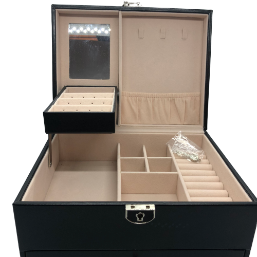 Lockable Ivory or Black Jewellery Box Embellished with Diamond-Pattern ...