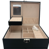 Lockable Ivory or Black Jewellery Box Embellished with Diamond-Pattern