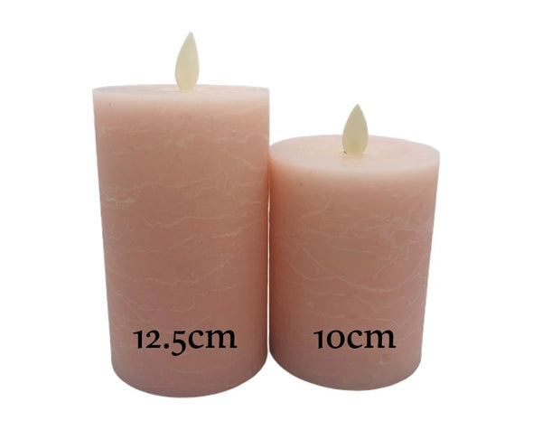 Blush Pink Real Wax Flickering Flameless Pillar Candle Variety of Sizes
