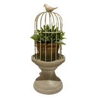 Bird Cage Natural Concrete Candle Plant Holder Featuring Bird