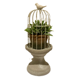Metal Bird Cage, Natural Concrete Candle-Plant Holder Featuring Bird