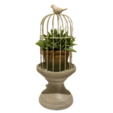 Bird Cage Natural Concrete Candle Plant Holder Featuring Bird