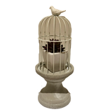 Bird Cage Natural Concrete Candle Plant Holder Featuring Bird