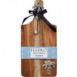 Acacia Wood Board & Silver Spreader Palm Tree Gift Set