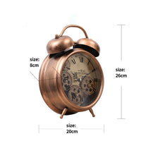 Retro Vintage Copper Bell Exposed Gear Movement Bedside Office Mantel Clock