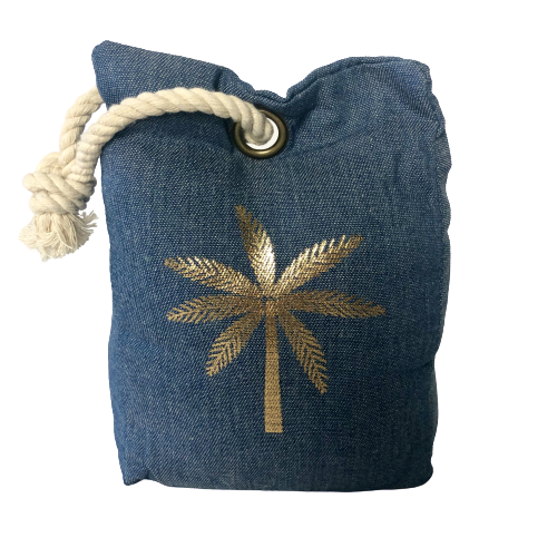 Marine Tropical Denim With Gold Palm Tree Door Stopper 1kg