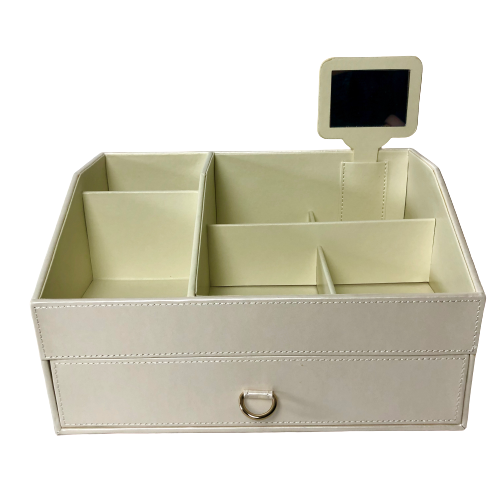Pearl White Cosmetic Jewellery Stationary Organizer with Draw and Mirror