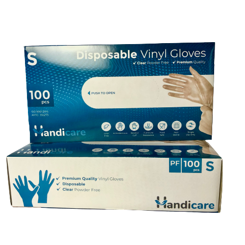 HandiCare/SURGIGLOVES Clear Disposable Vinyl Latex Powder Free Gloves Small, Med, Large 100 Pack