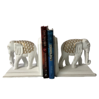 Set Of White Wood Hamptons Elephant Bookends