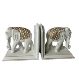 Set Of White Wood Hamptons Elephant Bookends