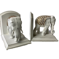 Set Of White Wood Hamptons Elephant Bookends