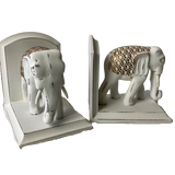 Set Of White Wood Hamptons Elephant Bookends