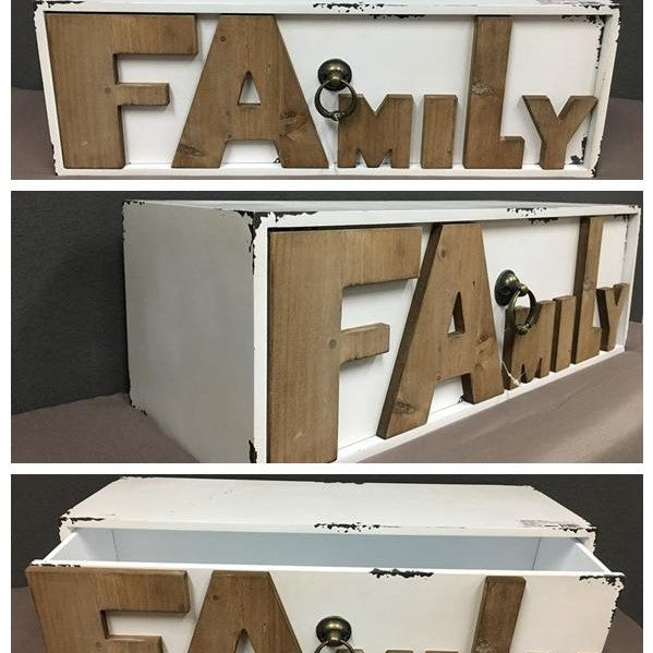 A Charming, Distressed Rustic Decorative Storage Draw, Scribed With 'FAMILY'