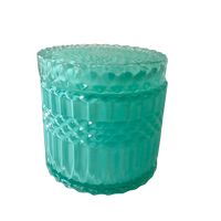 Turquoise-Green Round Crystal Glass Trinket Jars - Variety of Designs and Sizes