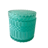 Turquoise-Green Round Crystal Glass Trinket Jars - Variety of Designs and Sizes