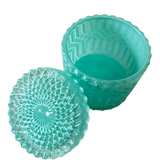 Turquoise-Green Round Crystal Glass Trinket Jars - Variety of Designs and Sizes