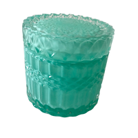 Turquoise-Green Round Crystal Glass Trinket Jars - Variety of Designs and Sizes