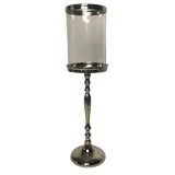 Silver Polished Hammered Candlestick Pillar Holder with Silver Rimmed Glass 36cm or 43cm